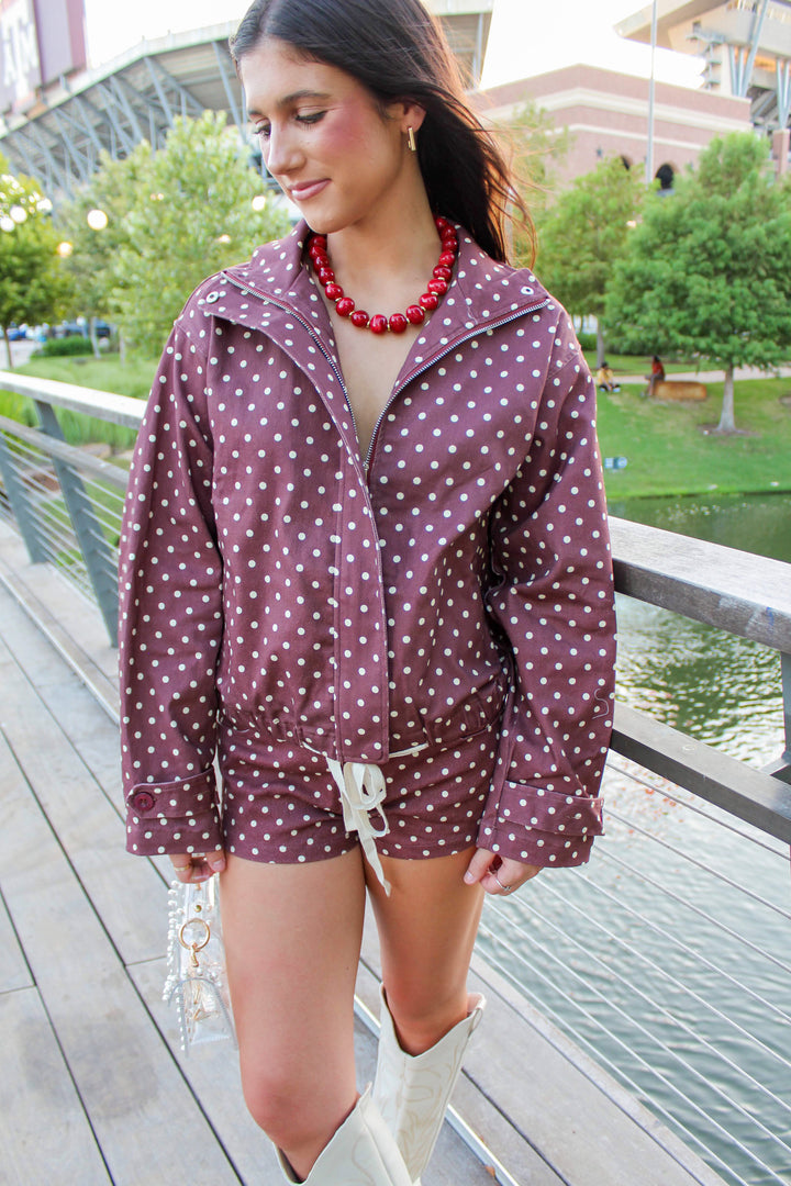 Maroon Polka Dot Utility Jacket