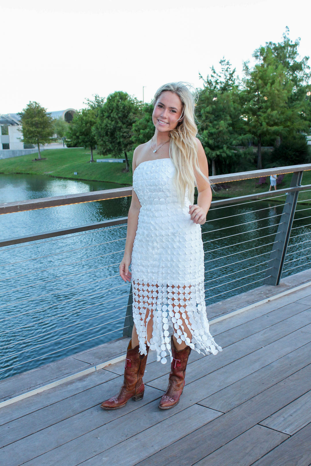 Circle Lace Midi Dress in White