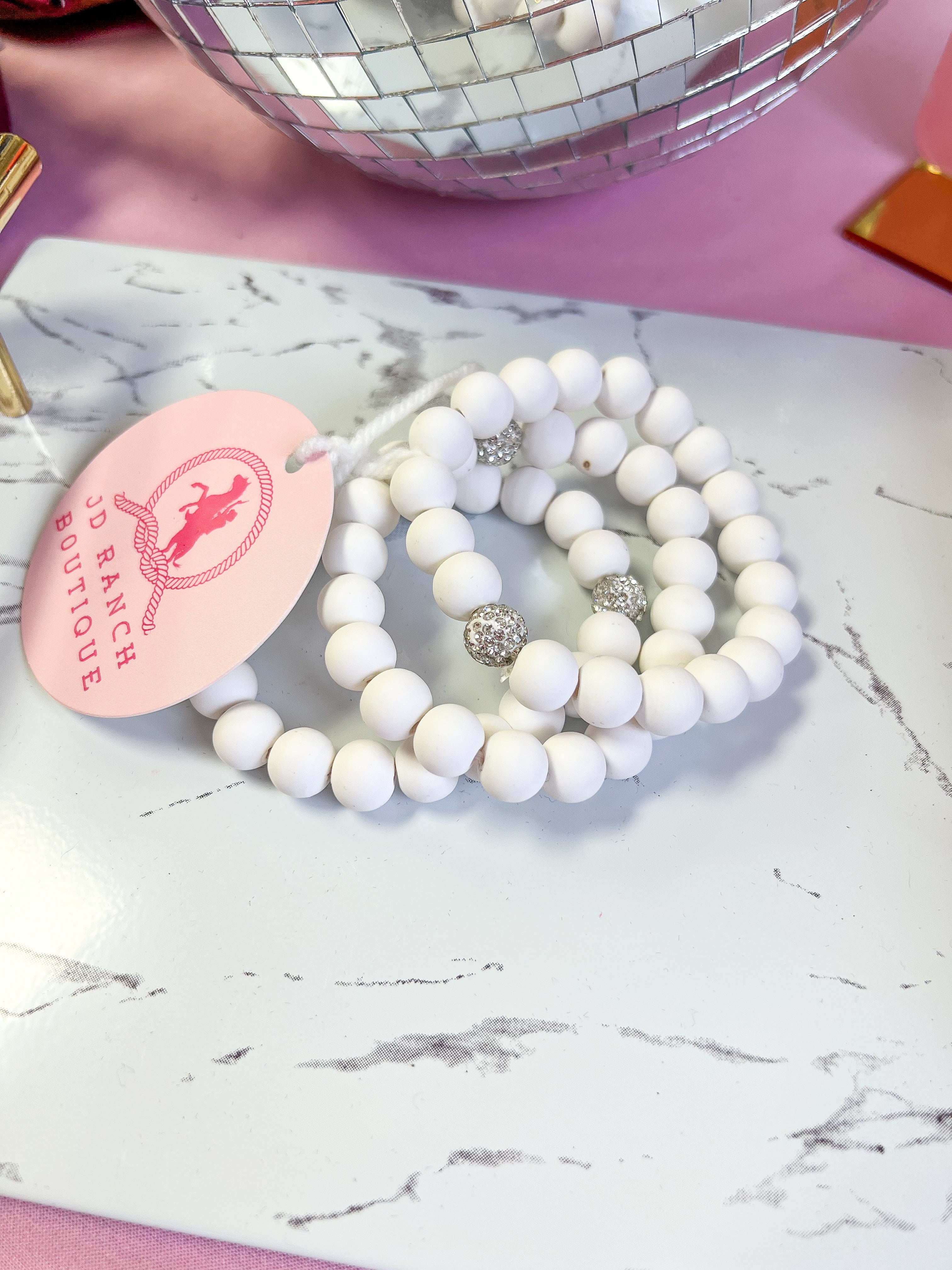 White and Crystal Clay Bracelets - JD Ranch Boutique