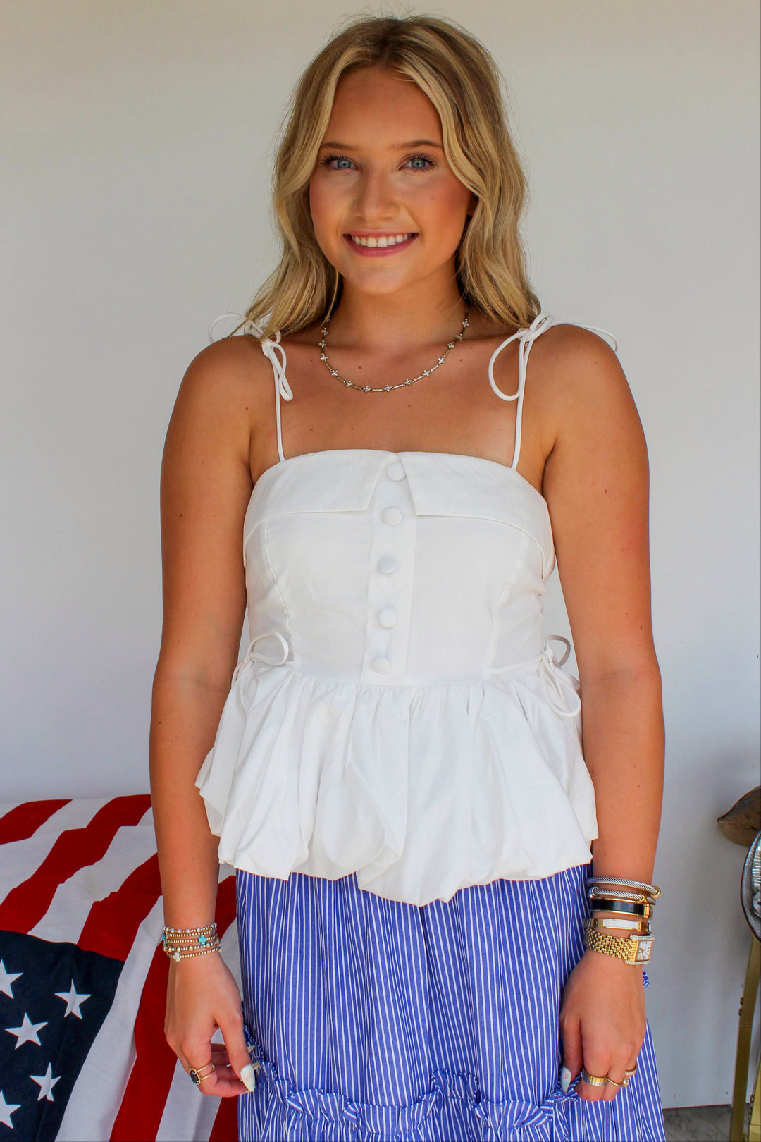 White Bubble Hem Top