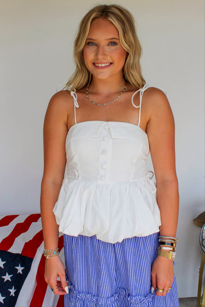 White Bubble Hem Top