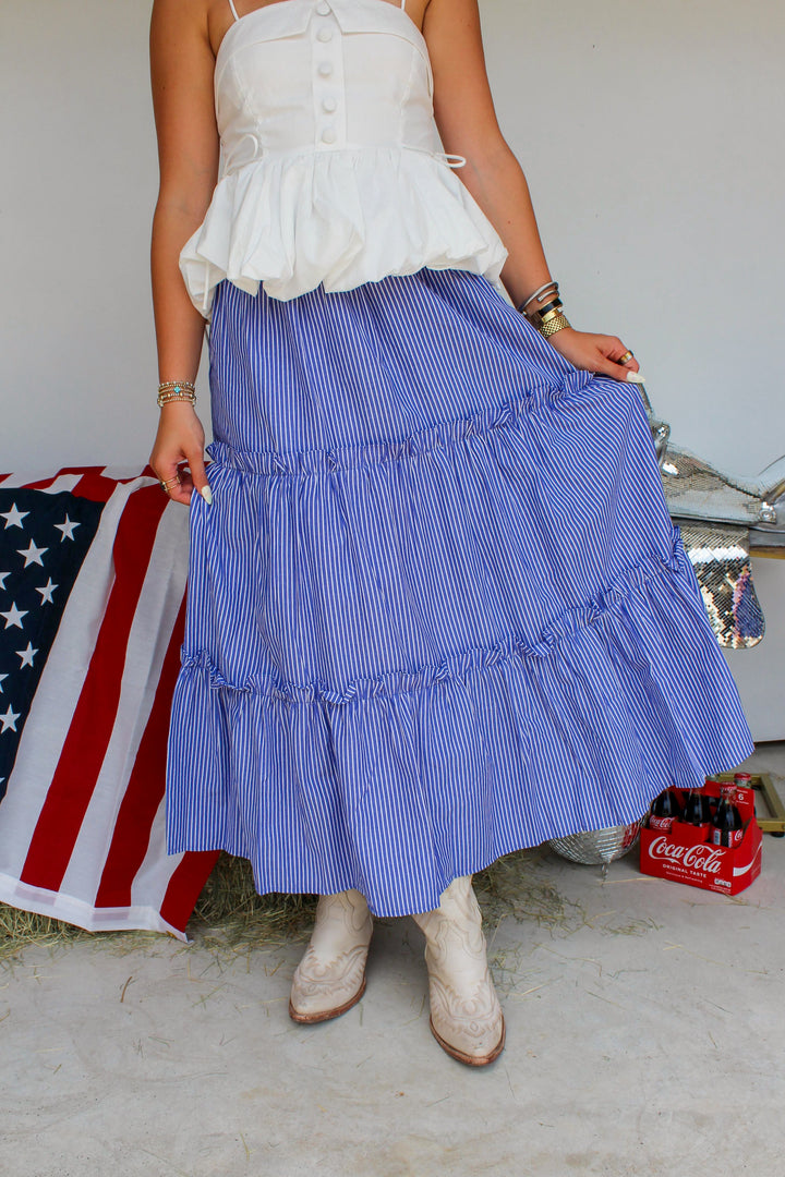 Blue Pinstripe Long Skirt