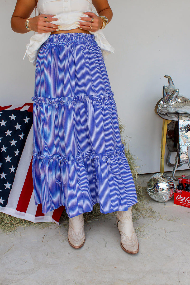 Blue Pinstripe Long Skirt