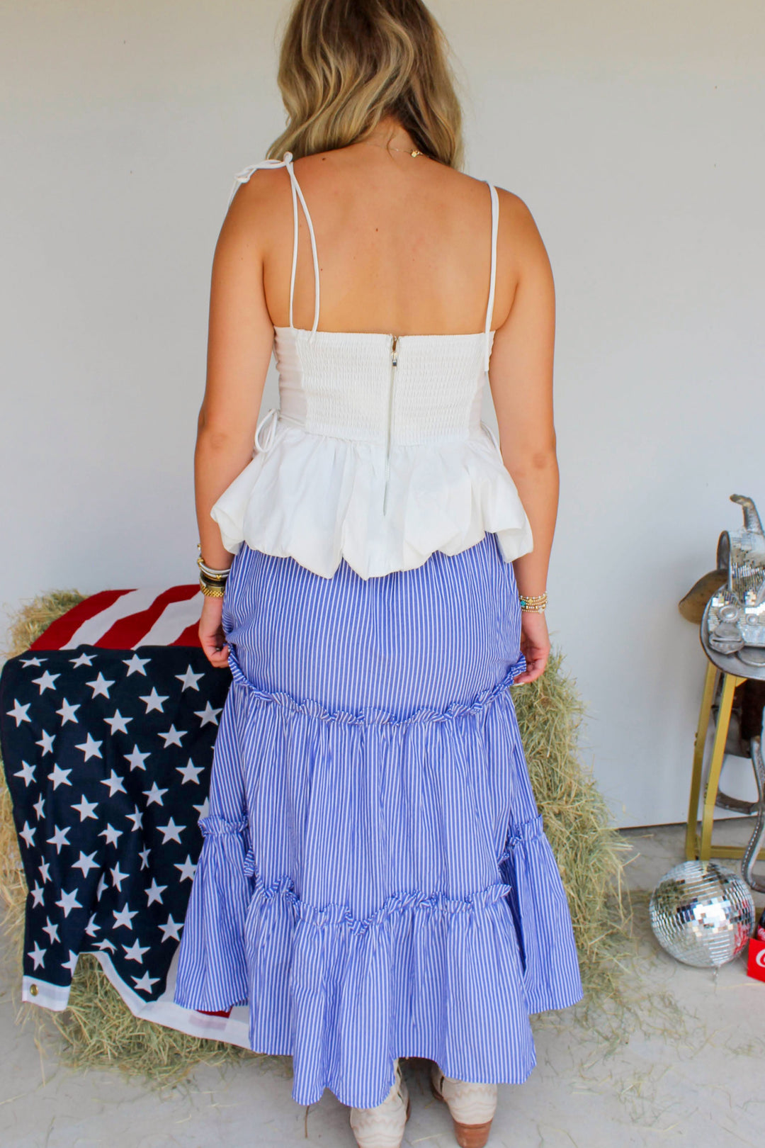 Blue Pinstripe Long Skirt