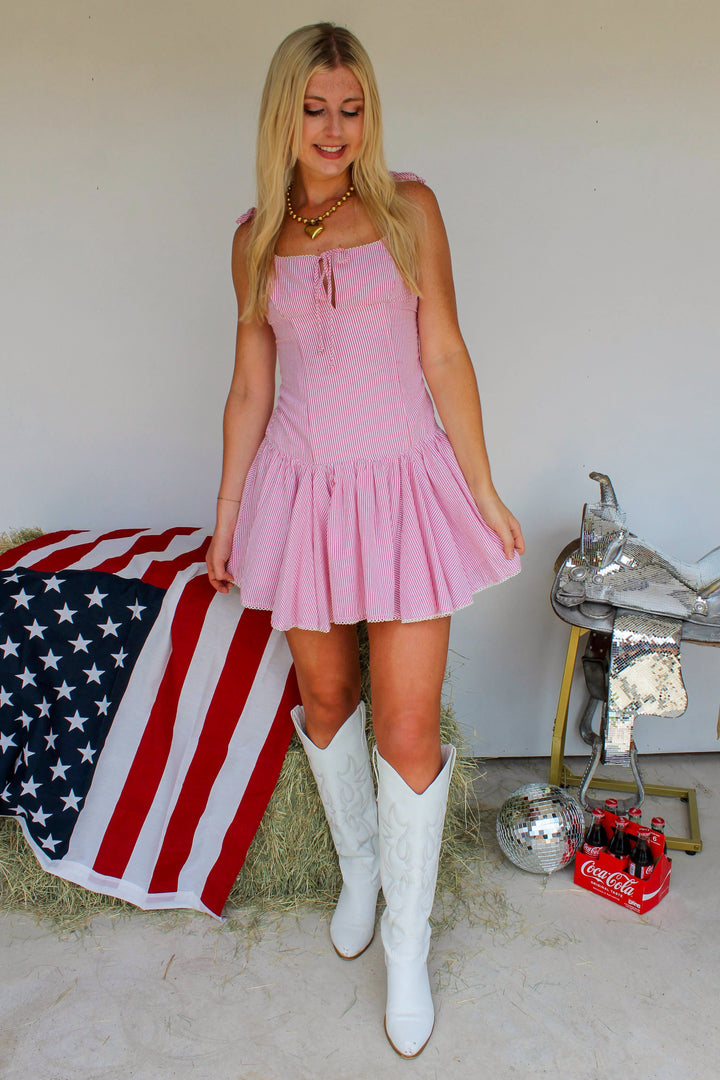 Red Pinstripe Mini Dress