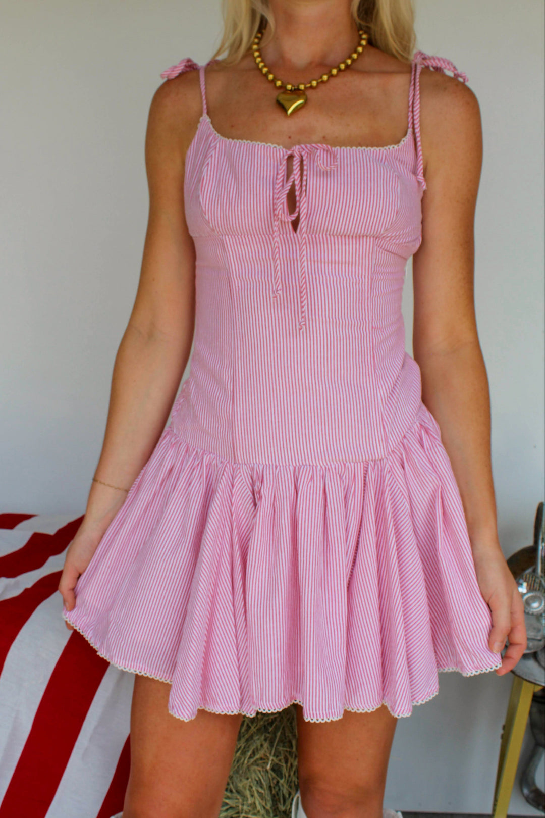 Red Pinstripe Mini Dress