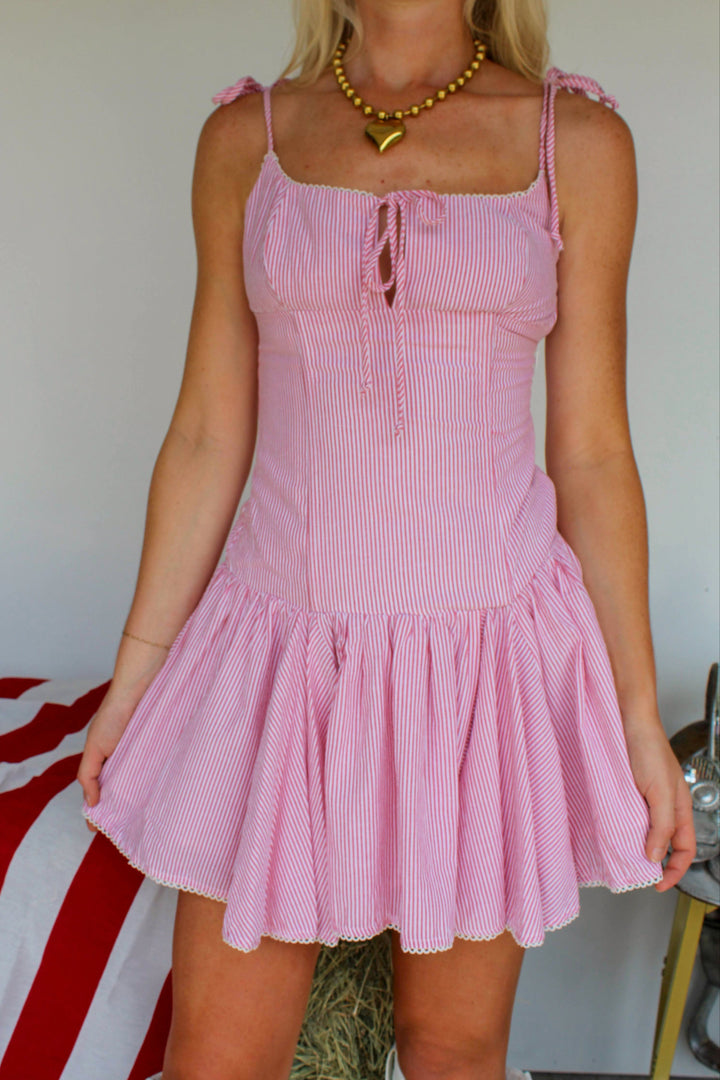 Red Pinstripe Mini Dress