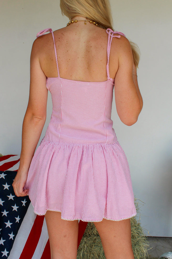 Red Pinstripe Mini Dress