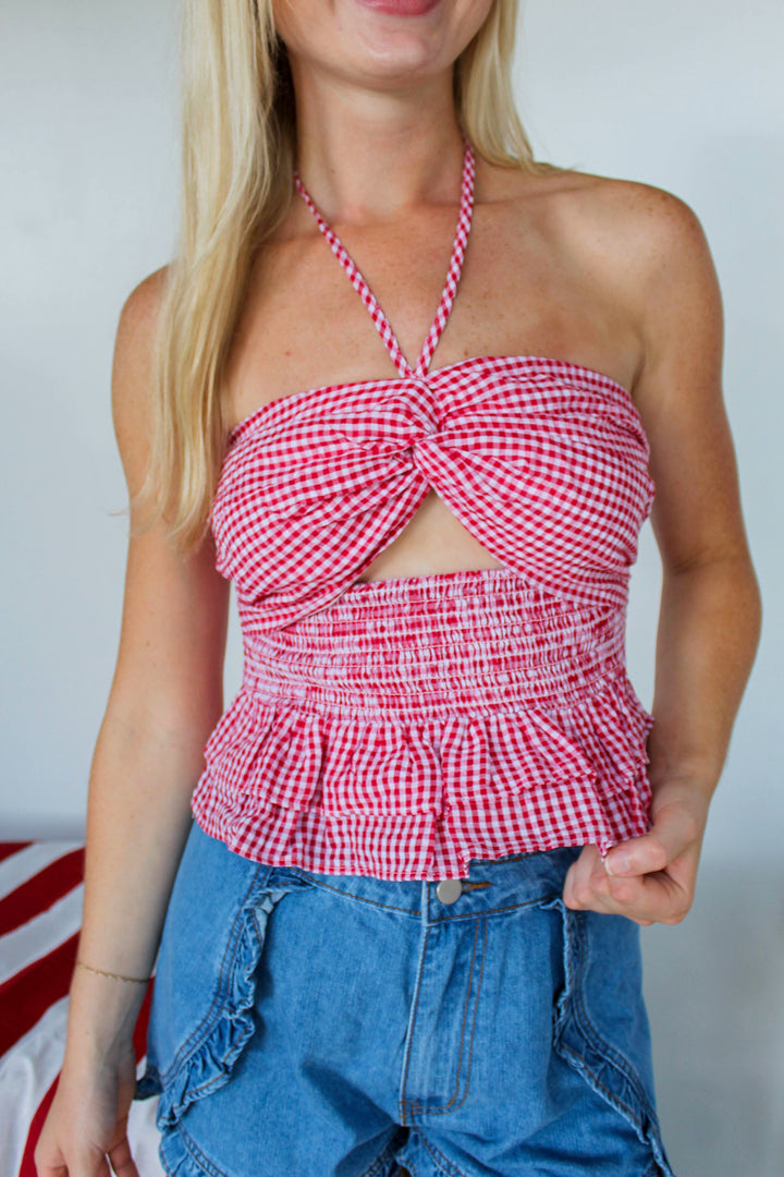 Red Gingham Halter Top