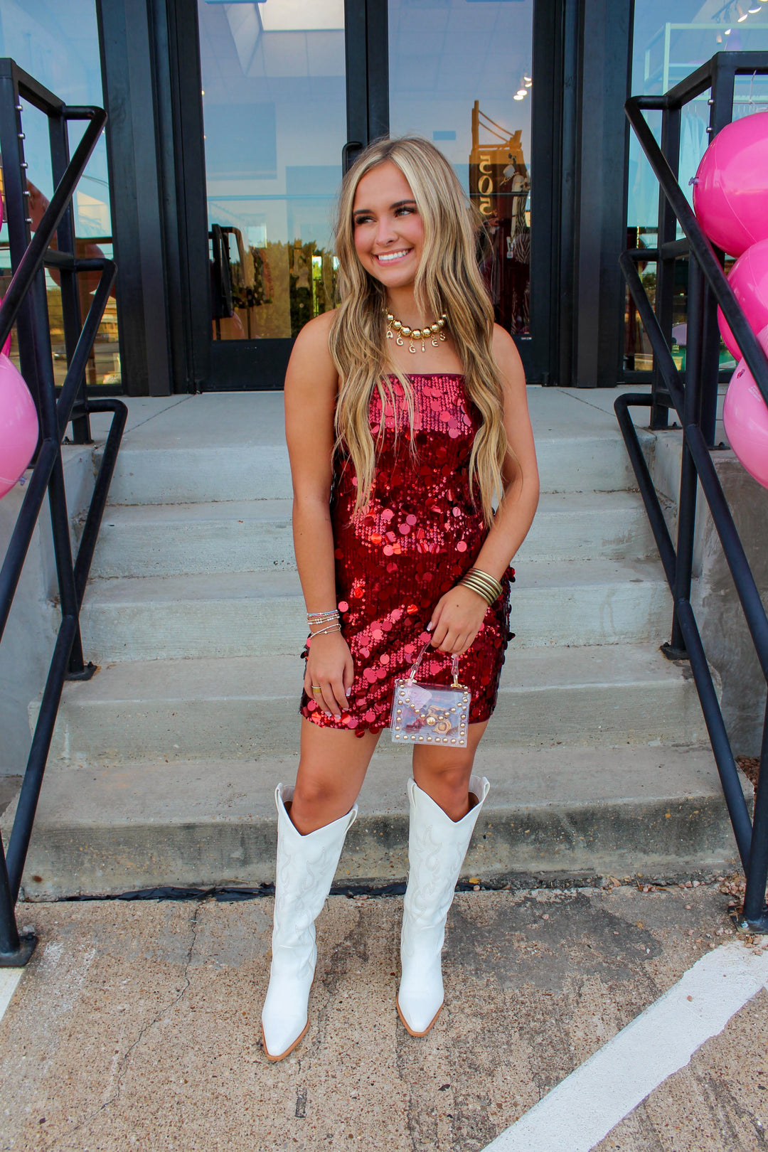 Strapless Sequin Dress in Maroon