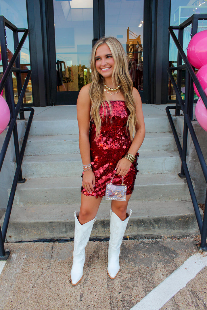Strapless Sequin Dress in Maroon
