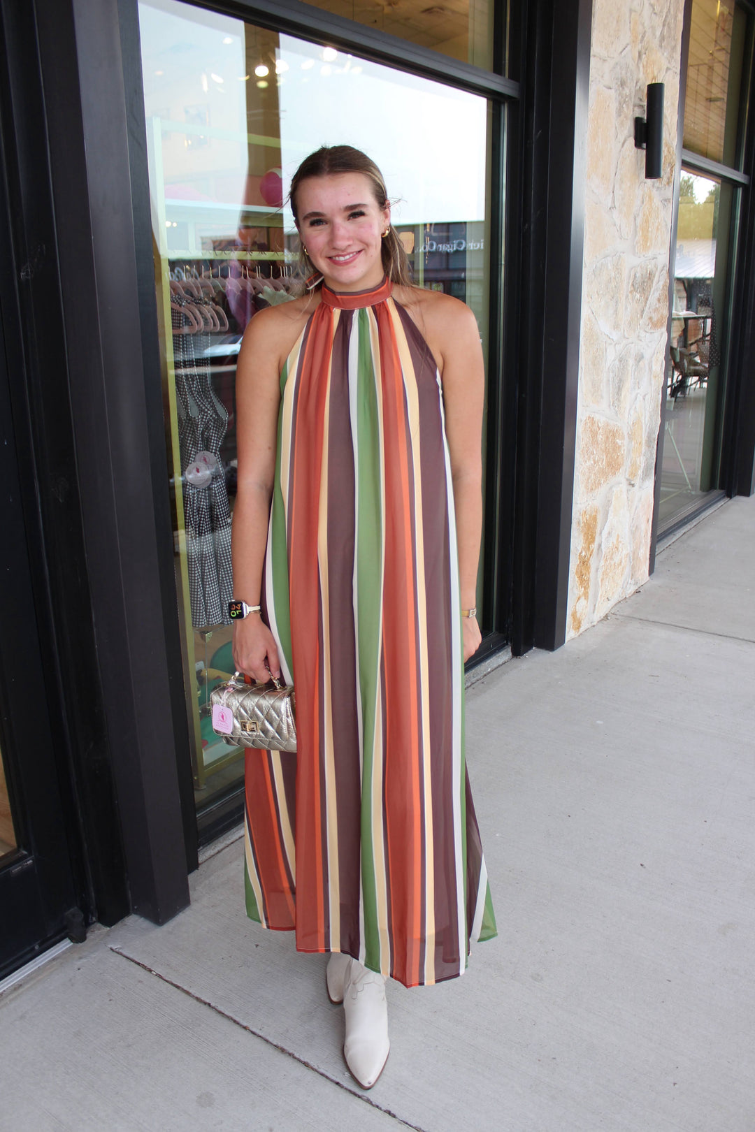 Striped halter maxi dress