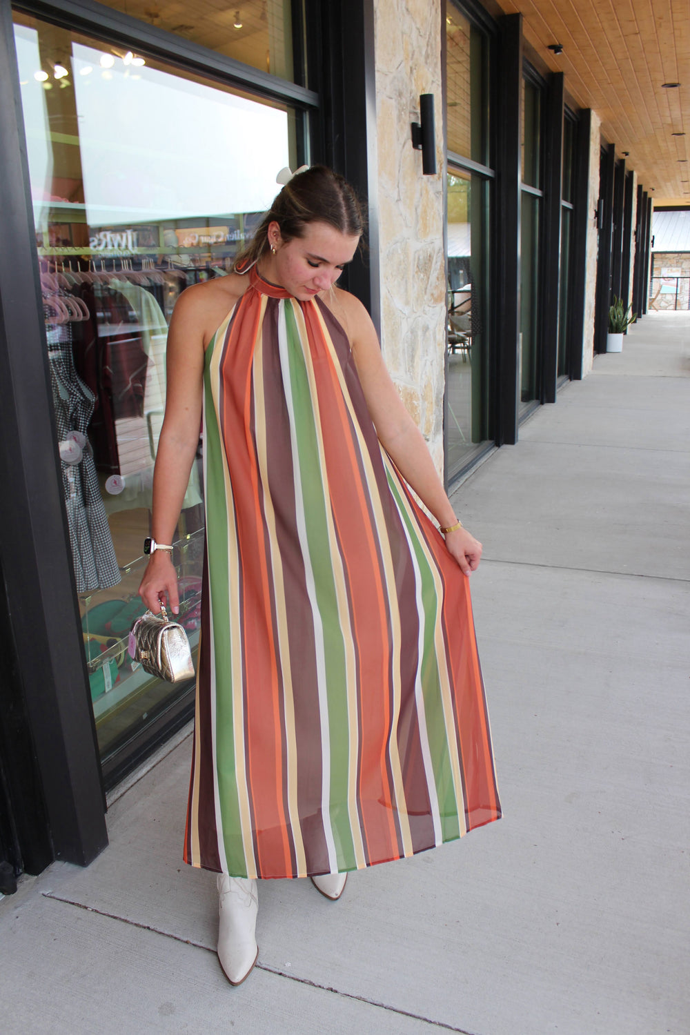 Striped halter maxi dress