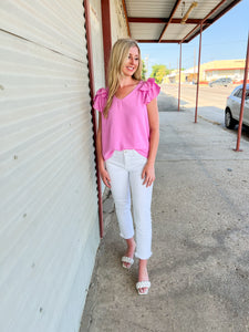 Short Sleeve Ruffle Blouse in Pink - JD Ranch Boutique