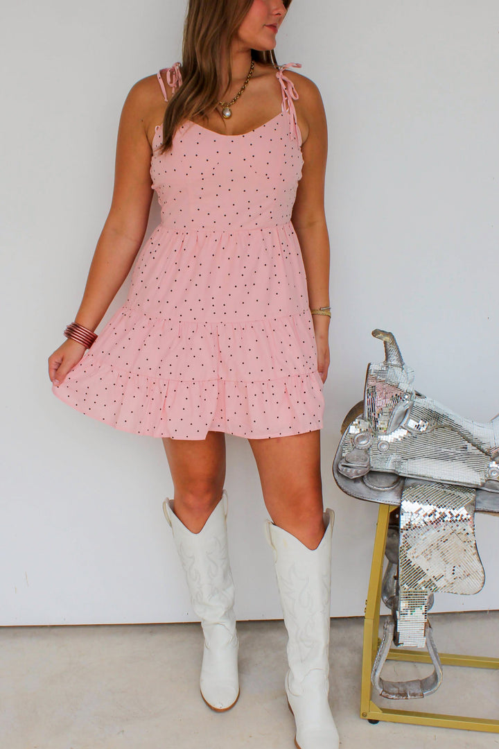 Pink and Black Polka Dot Dress
