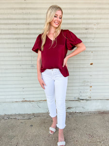 Short Sleeve Blouse in Maroon - JD Ranch Boutique