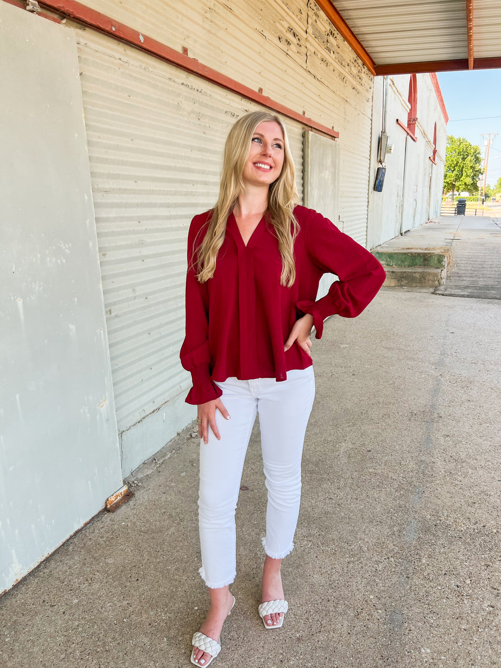 Long Sleeve Blouse in Maroon - JD Ranch Boutique