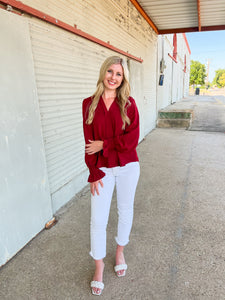 Long Sleeve Blouse in Maroon - JD Ranch Boutique