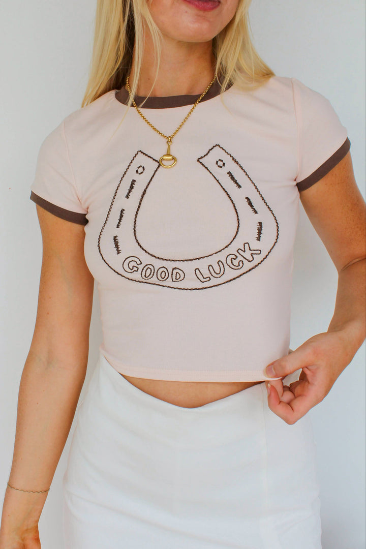 Good Luck Baby Tee in Pale Pink