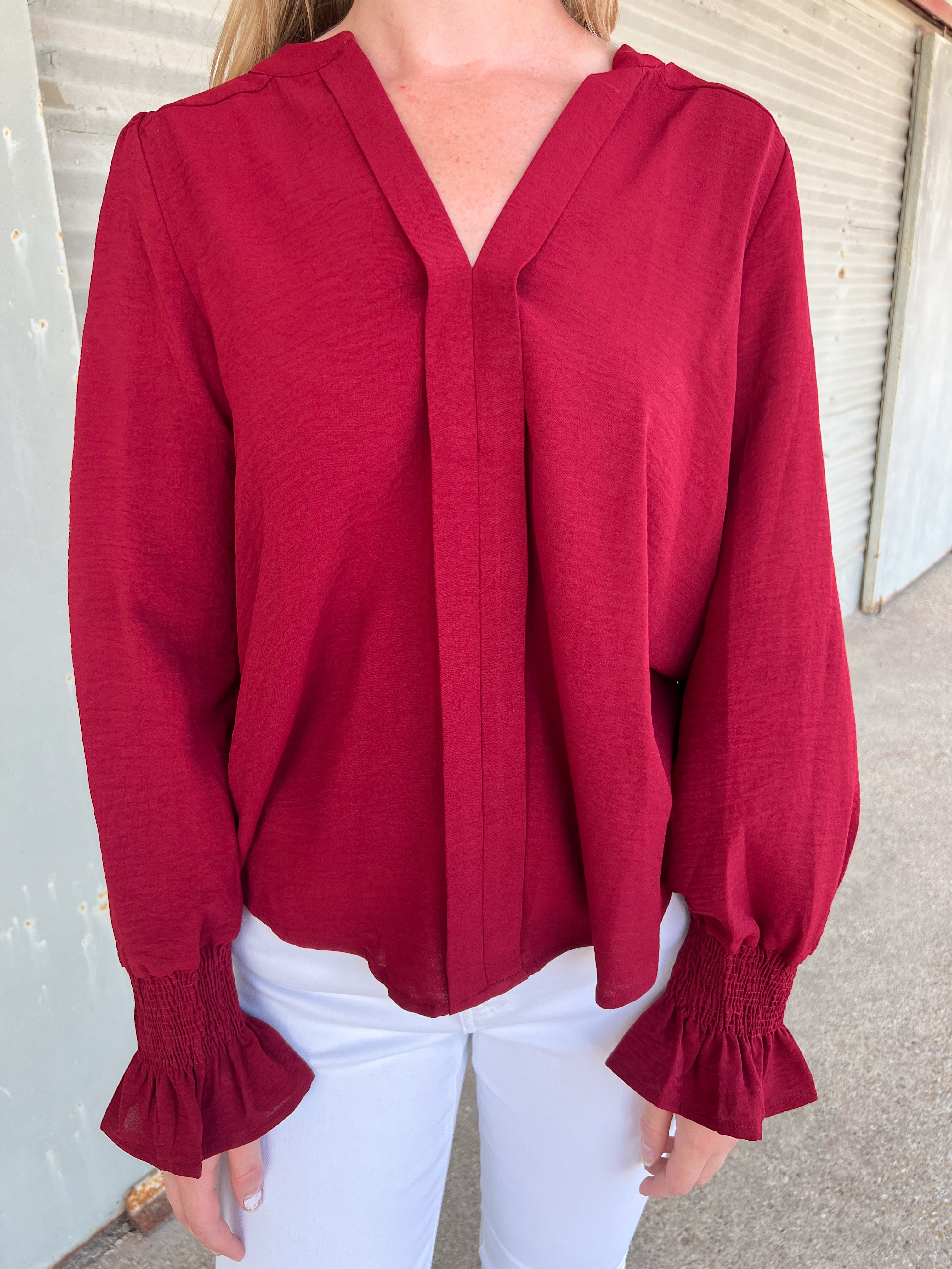 Long Sleeve Blouse in Maroon - JD Ranch Boutique