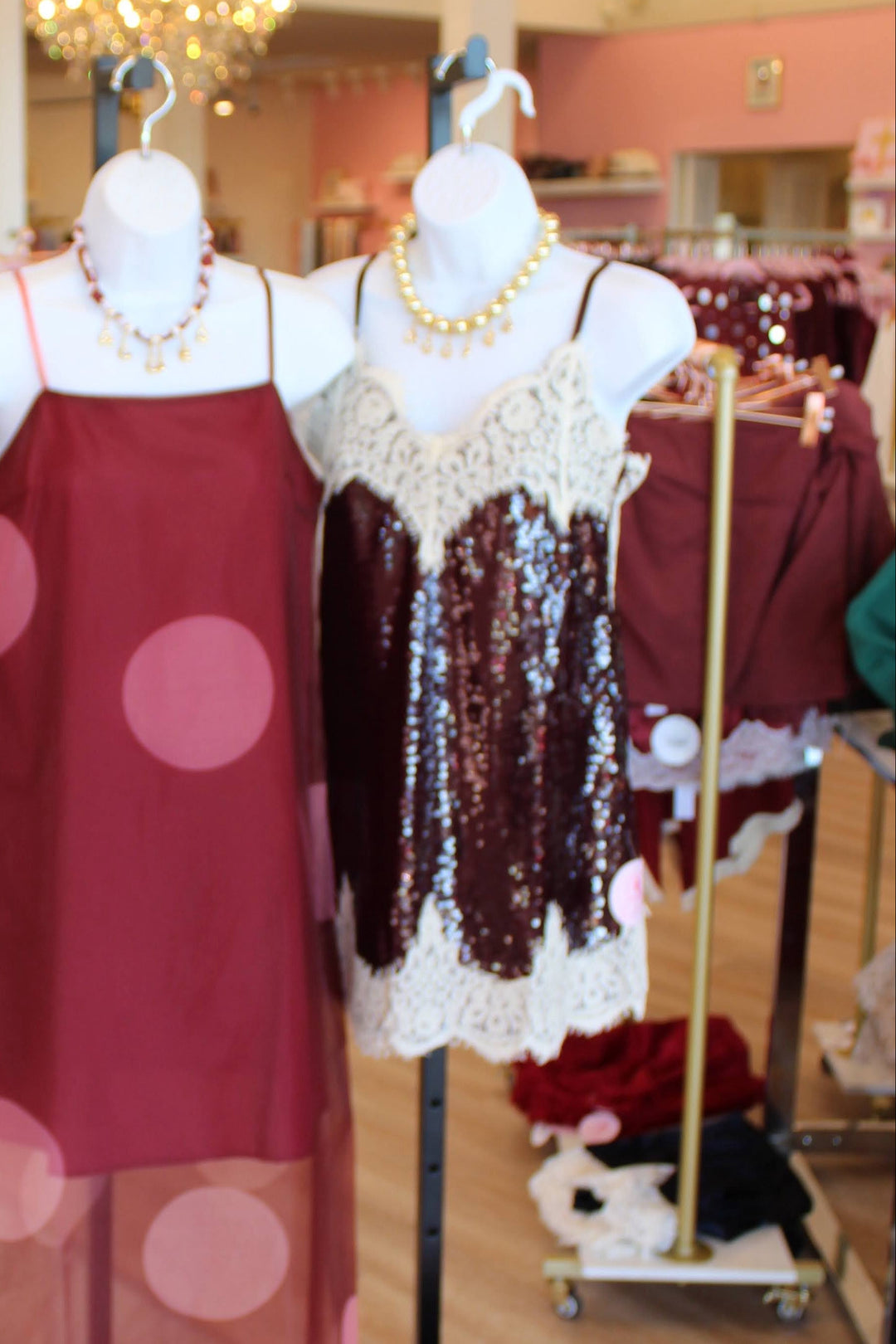 Sequin Lace Dress in Maroon