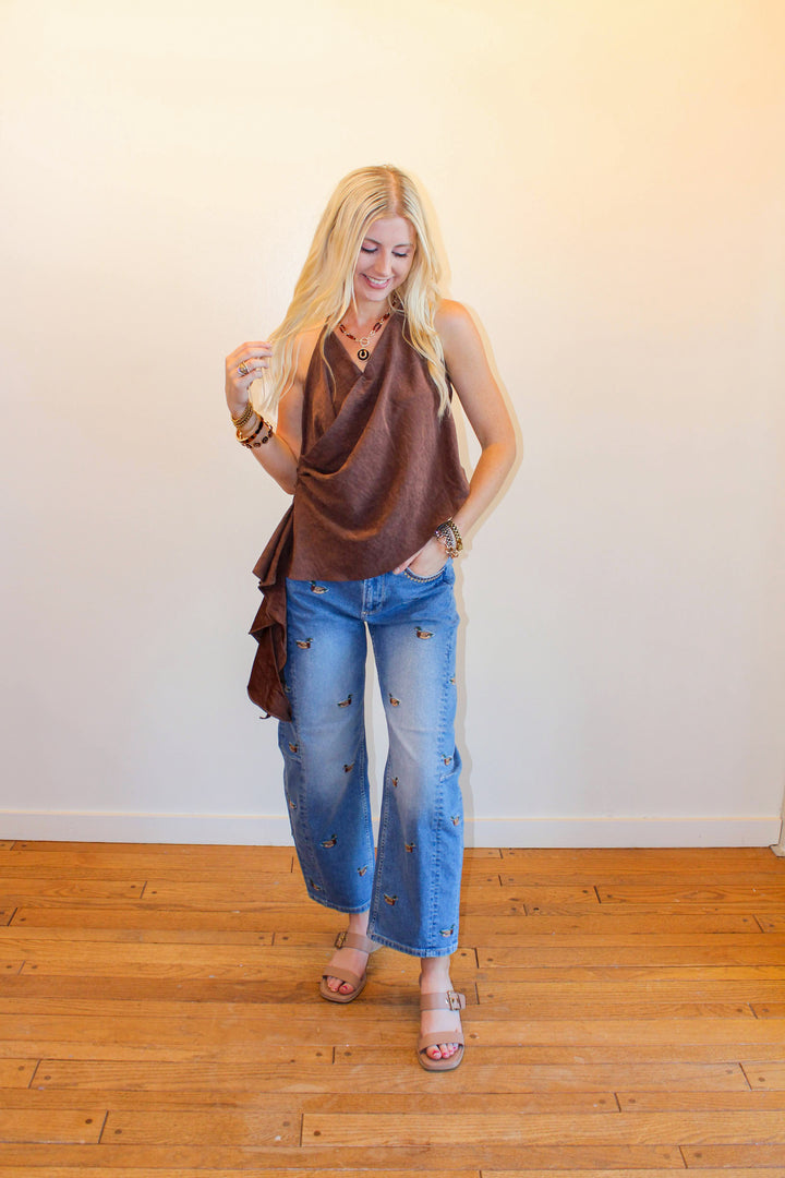 Embroidered Duck Barrel Jeans