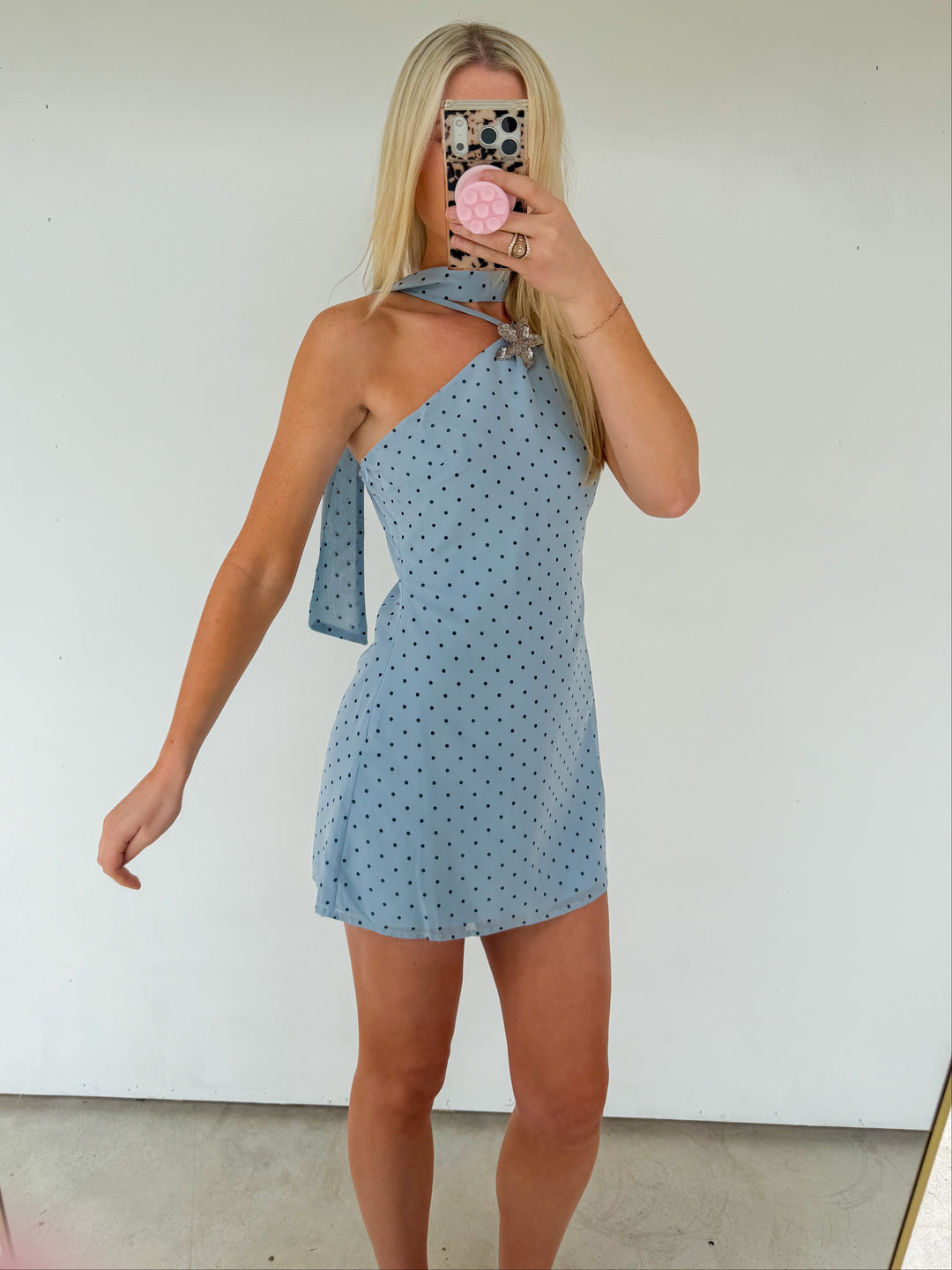 Blue Polka Dot Brooch Dress