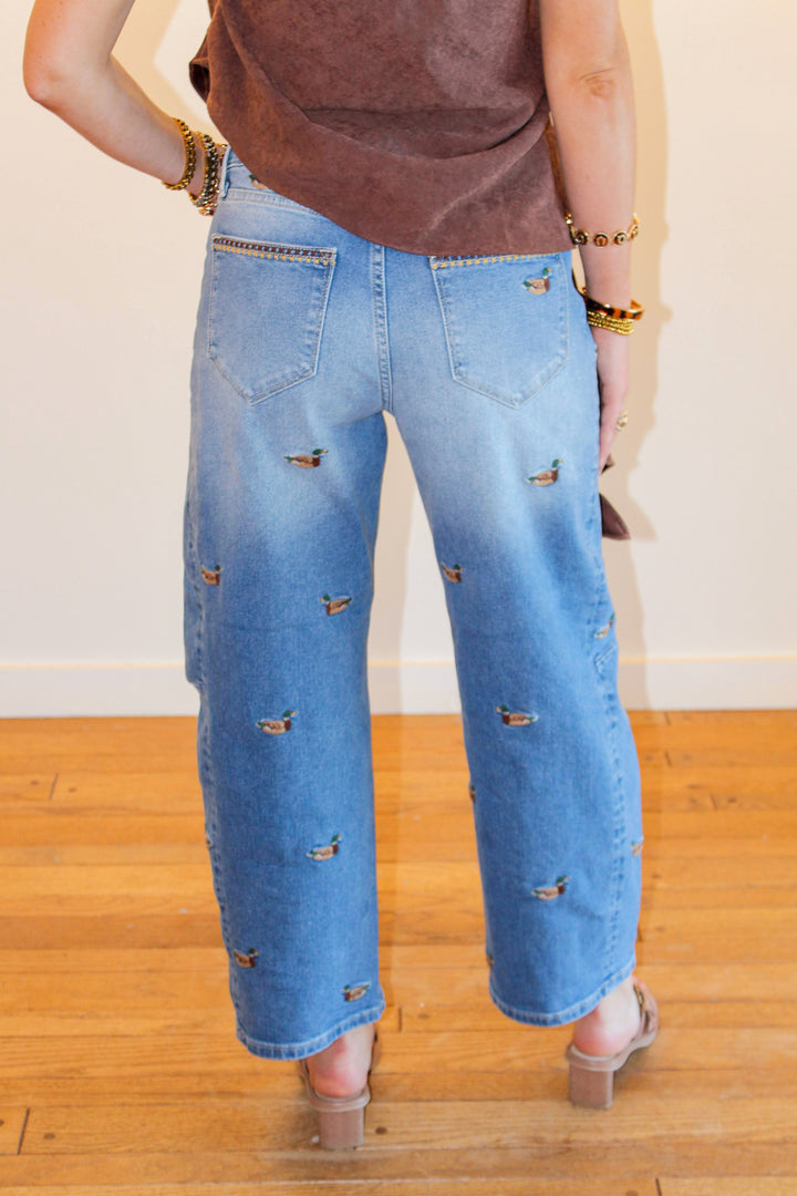 Embroidered Duck Barrel Jeans
