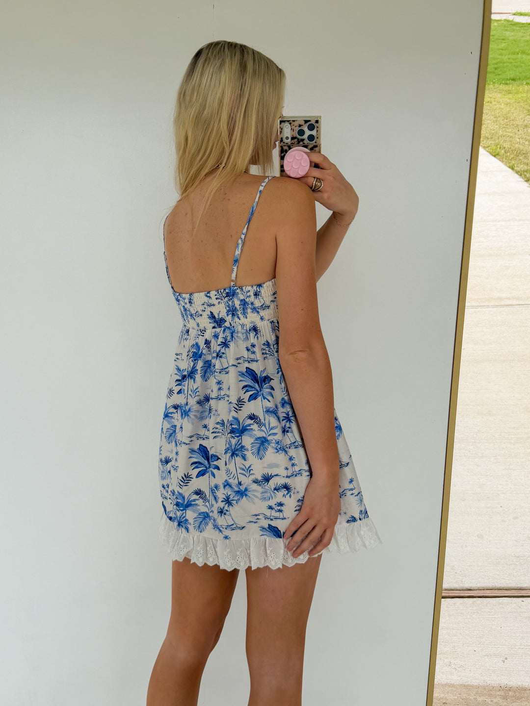 Blue Lace Trim Mini Dress