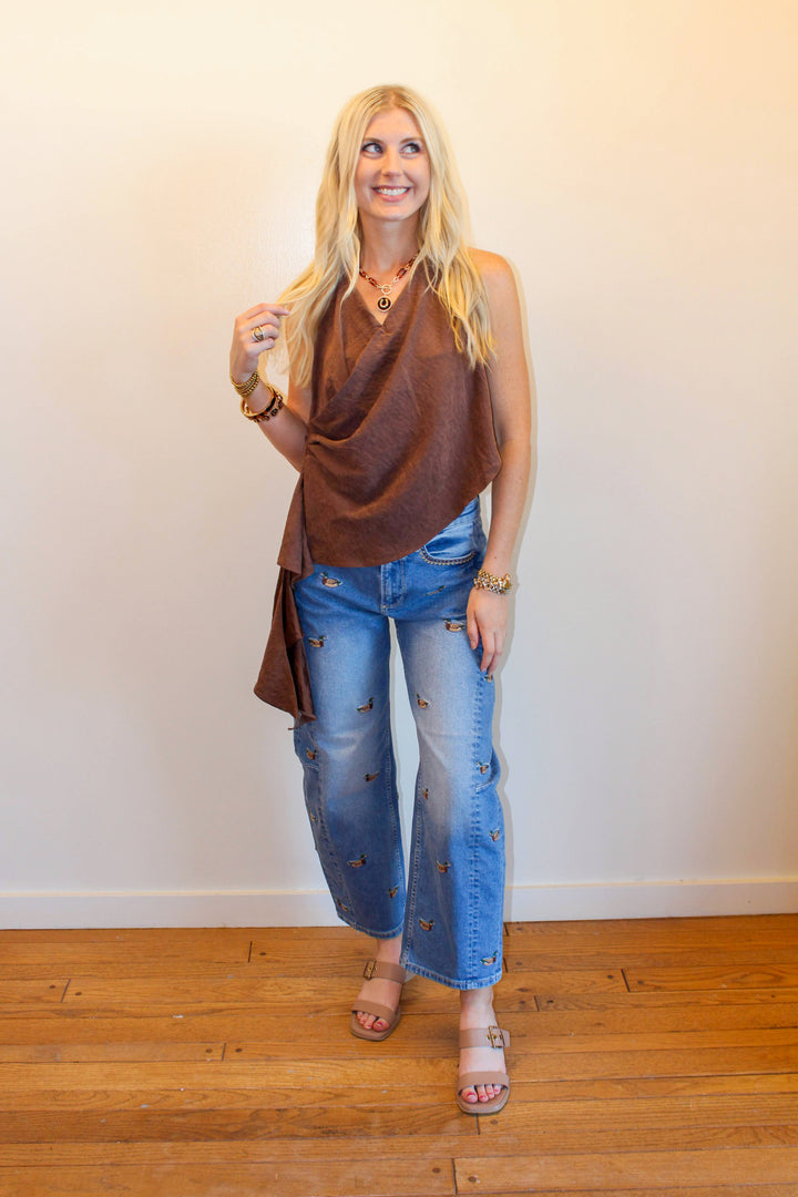 Embroidered Duck Barrel Jeans