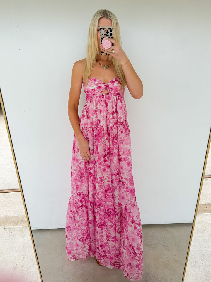 Strapless Floral Maxi in Pink
