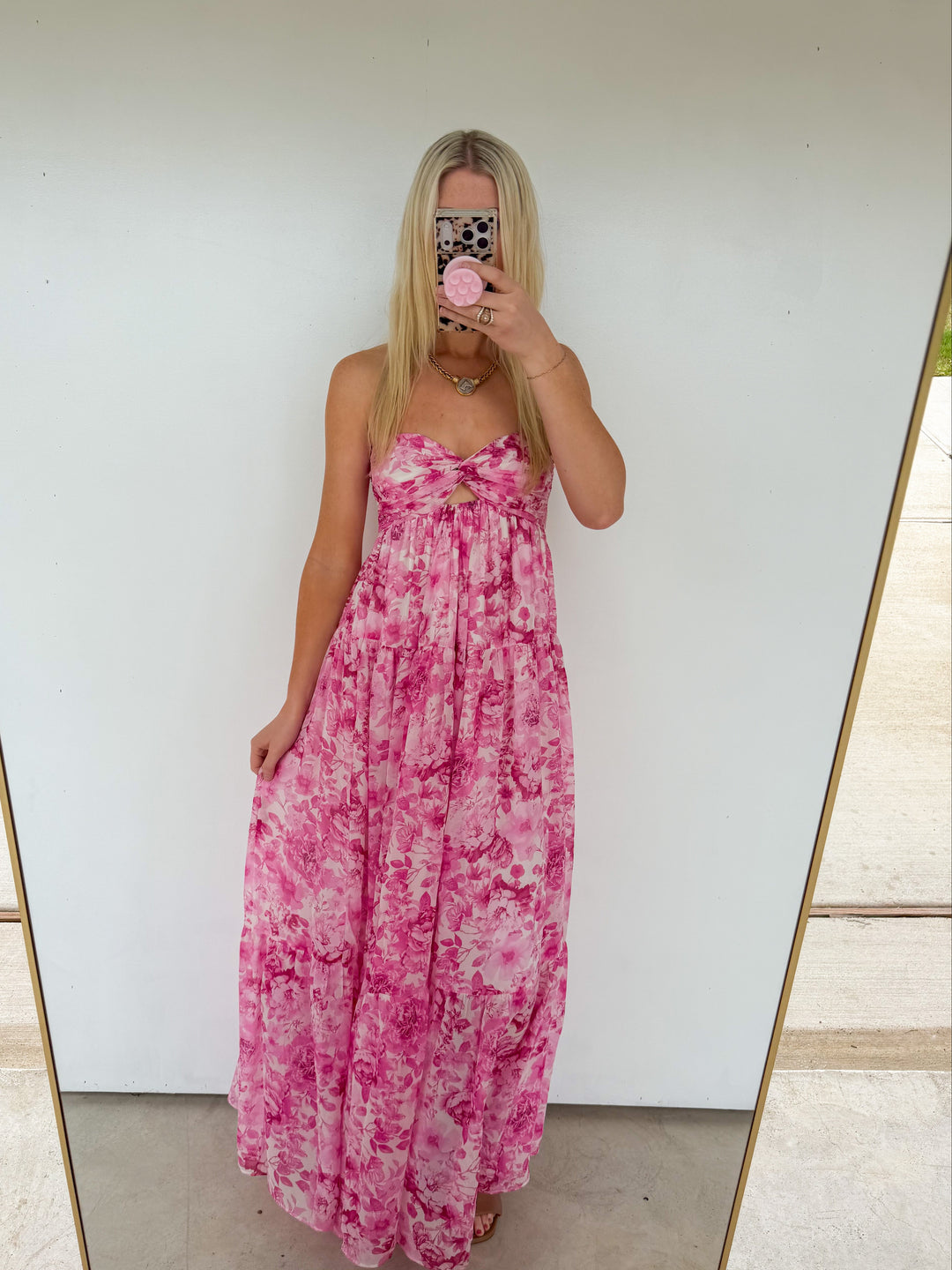 Strapless Floral Maxi in Pink