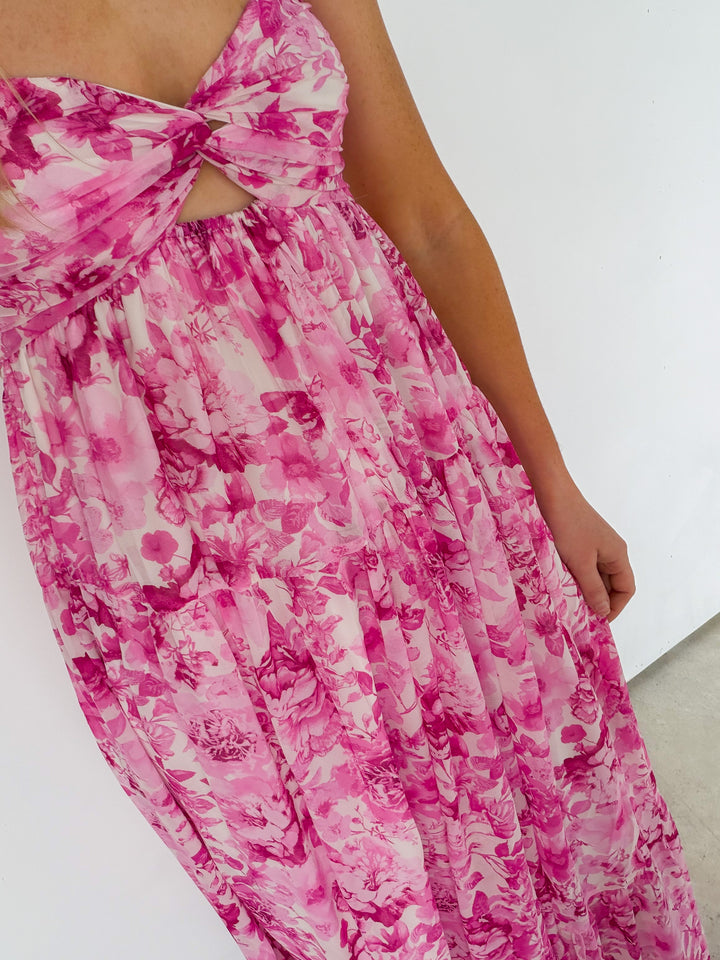Strapless Floral Maxi in Pink