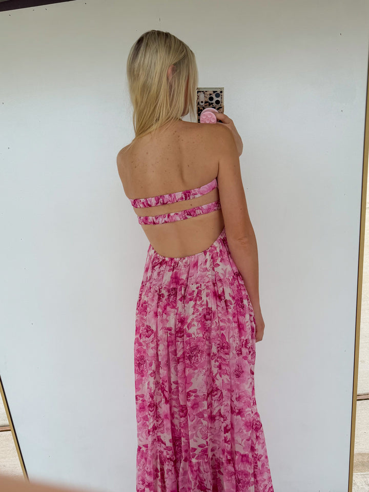 Strapless Floral Maxi in Pink