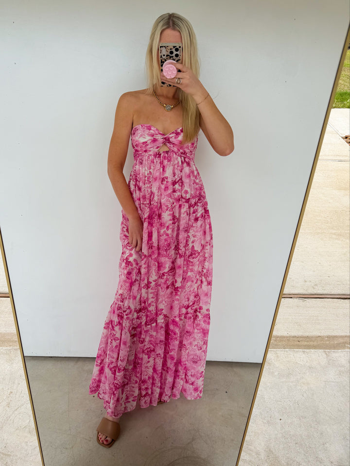 Strapless Floral Maxi in Pink