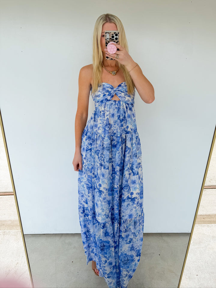 Strapless Floral Maxi in Blue