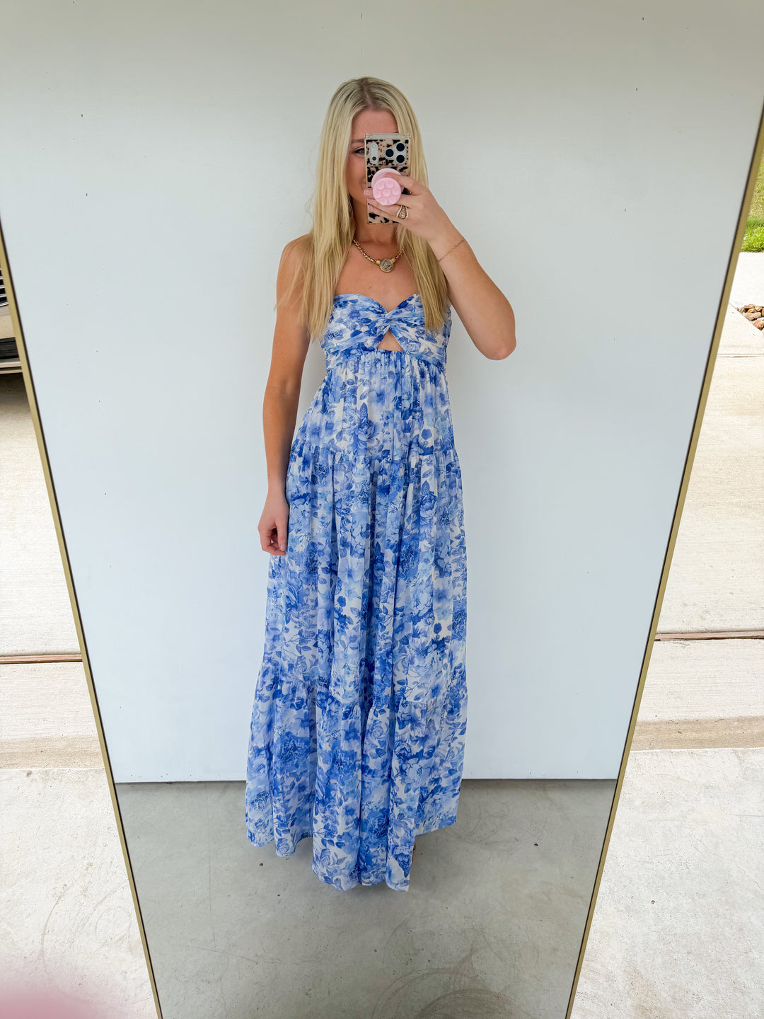 Strapless Floral Maxi in Blue