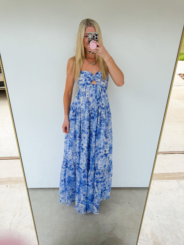 Strapless Floral Maxi in Blue