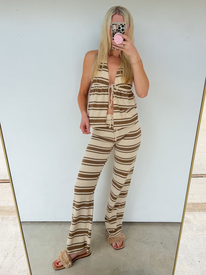 Brown Striped Knit Set