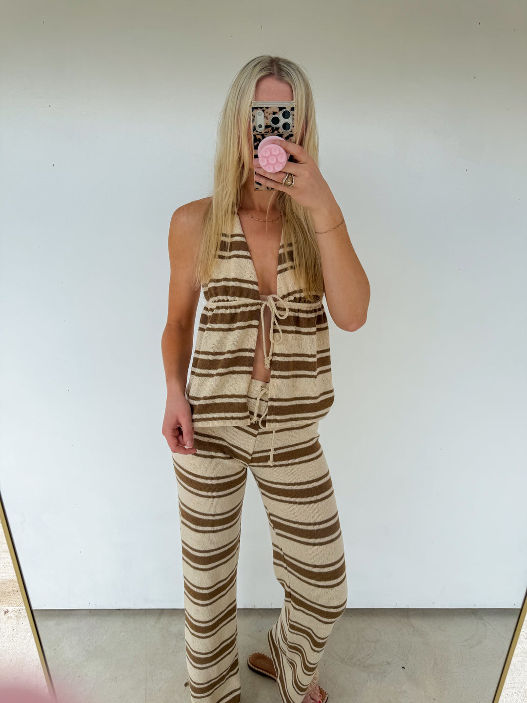Brown Striped Knit Set