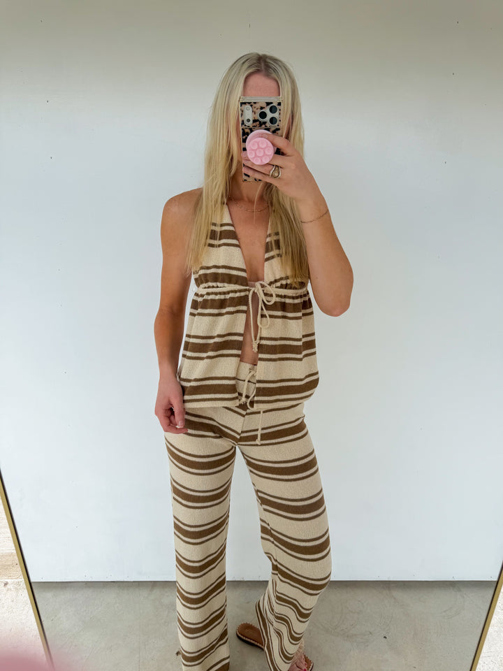 Brown Striped Knit Set