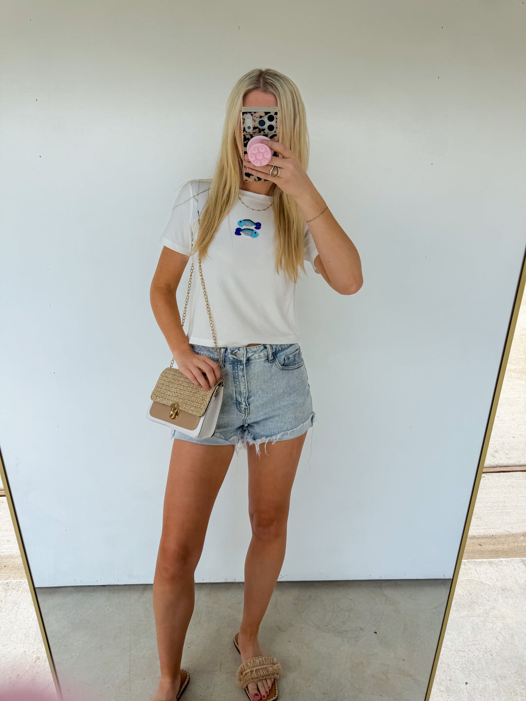 White Beaded Fish Tee