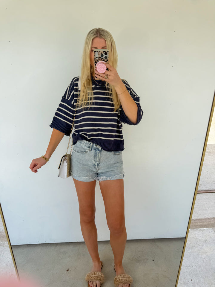 Navy Striped Knit Top
