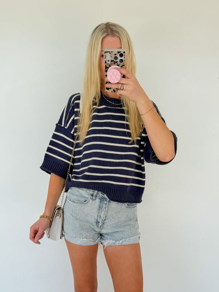 Navy Striped Knit Top