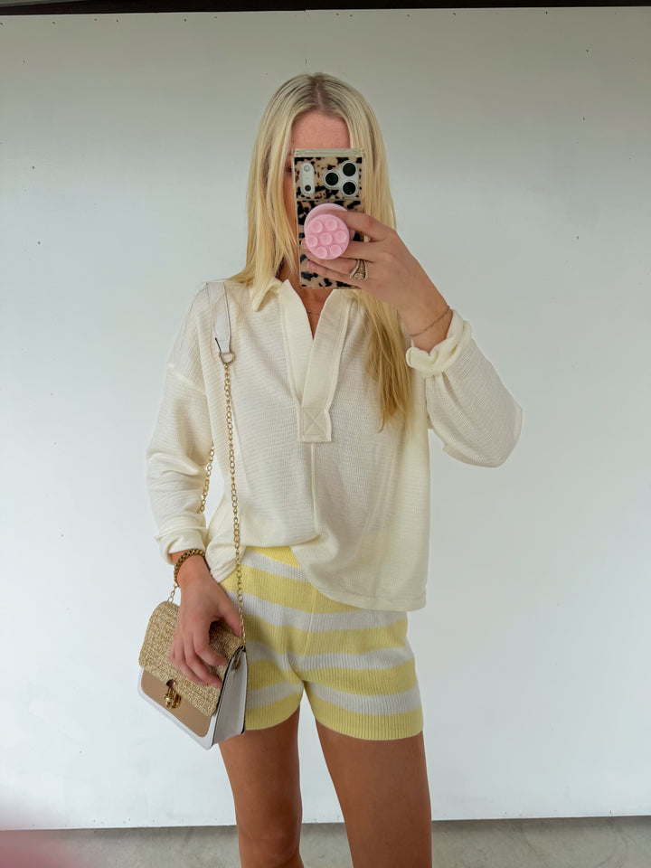 Yellow Striped Knit Shorts
