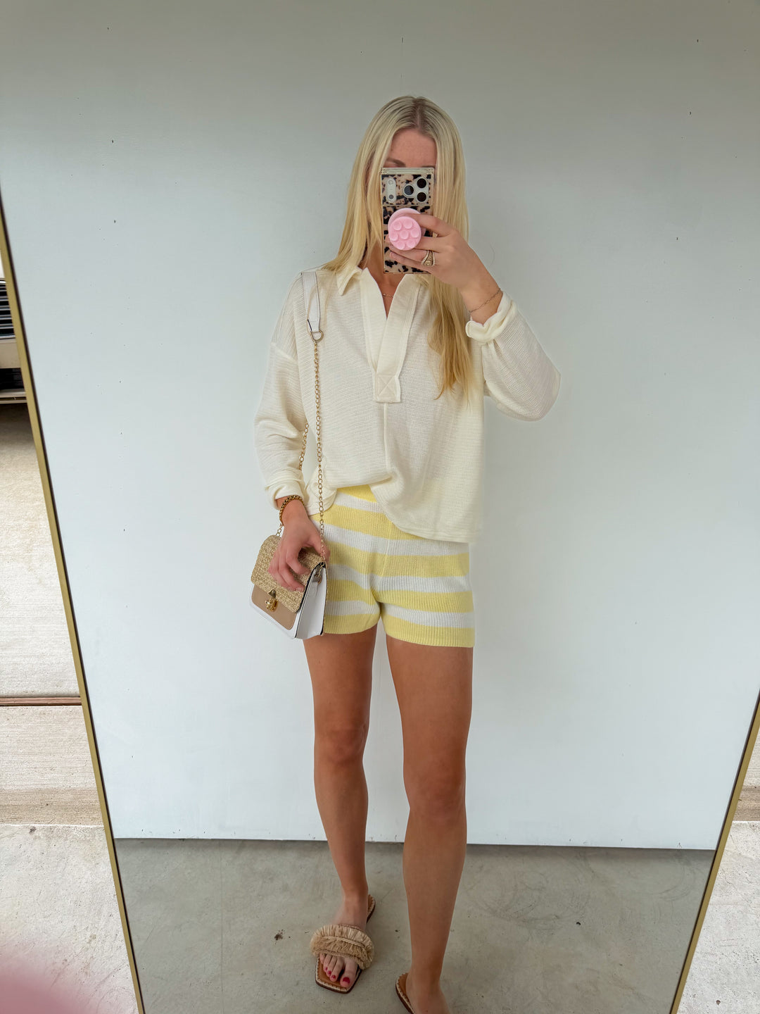 Yellow Striped Knit Shorts