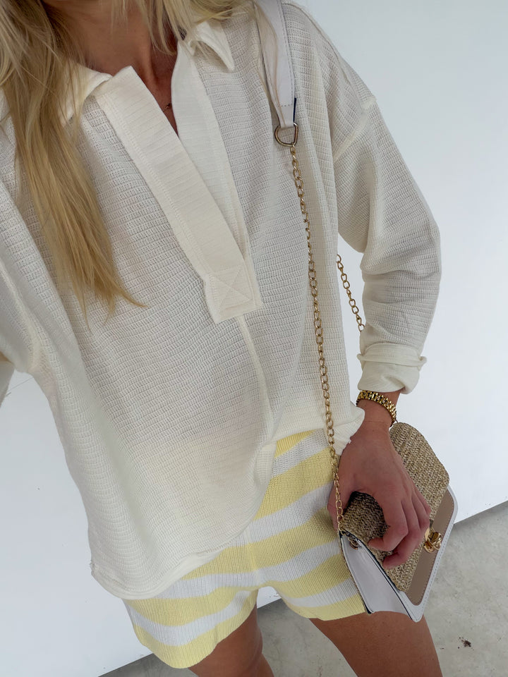 Textured Polo Top in White