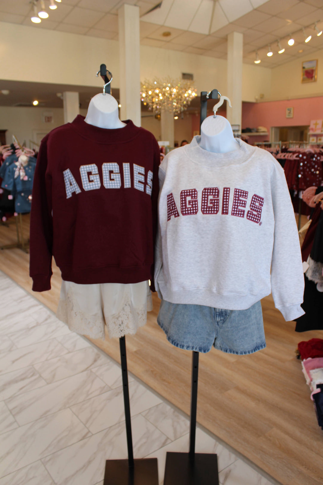 Aggies Gingham Mockneck in Maroon