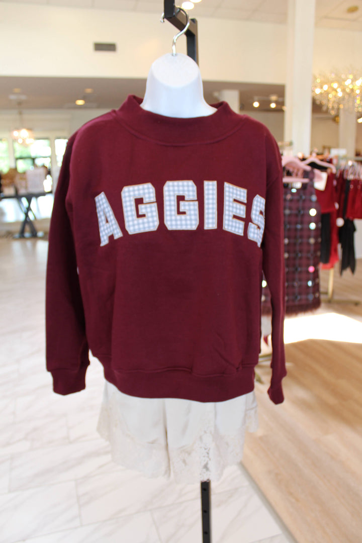 Aggies Gingham Mockneck in Maroon