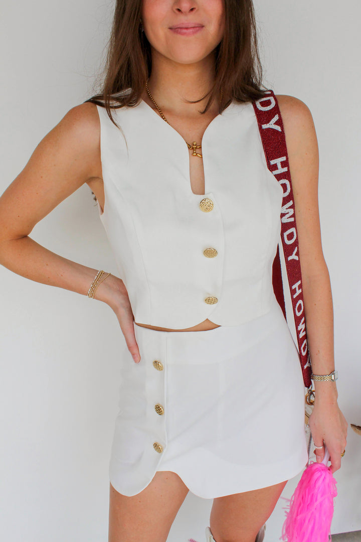 White Button Down Top and Skirt Set